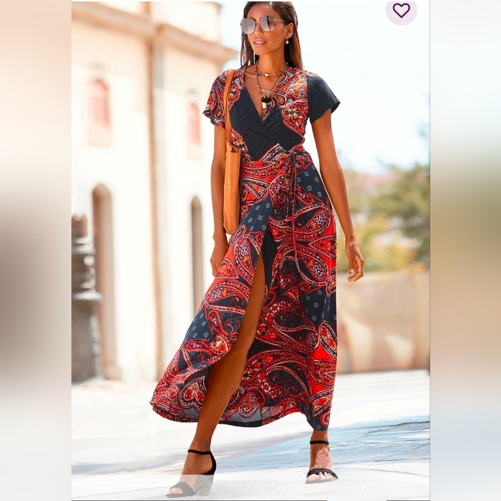 Lascana Printed Boho Maxi Full Wrap Beachy Dress sz 12
